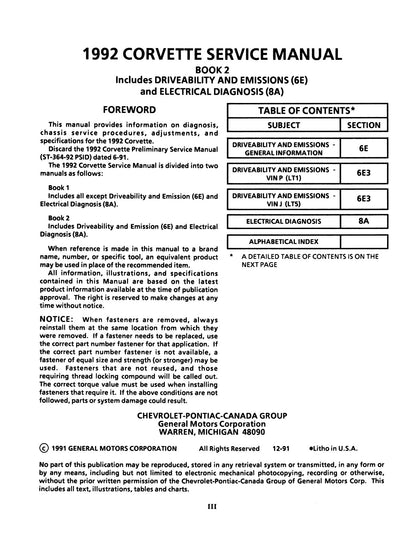 1992 Chevrolet Corvette Factory Service Manual