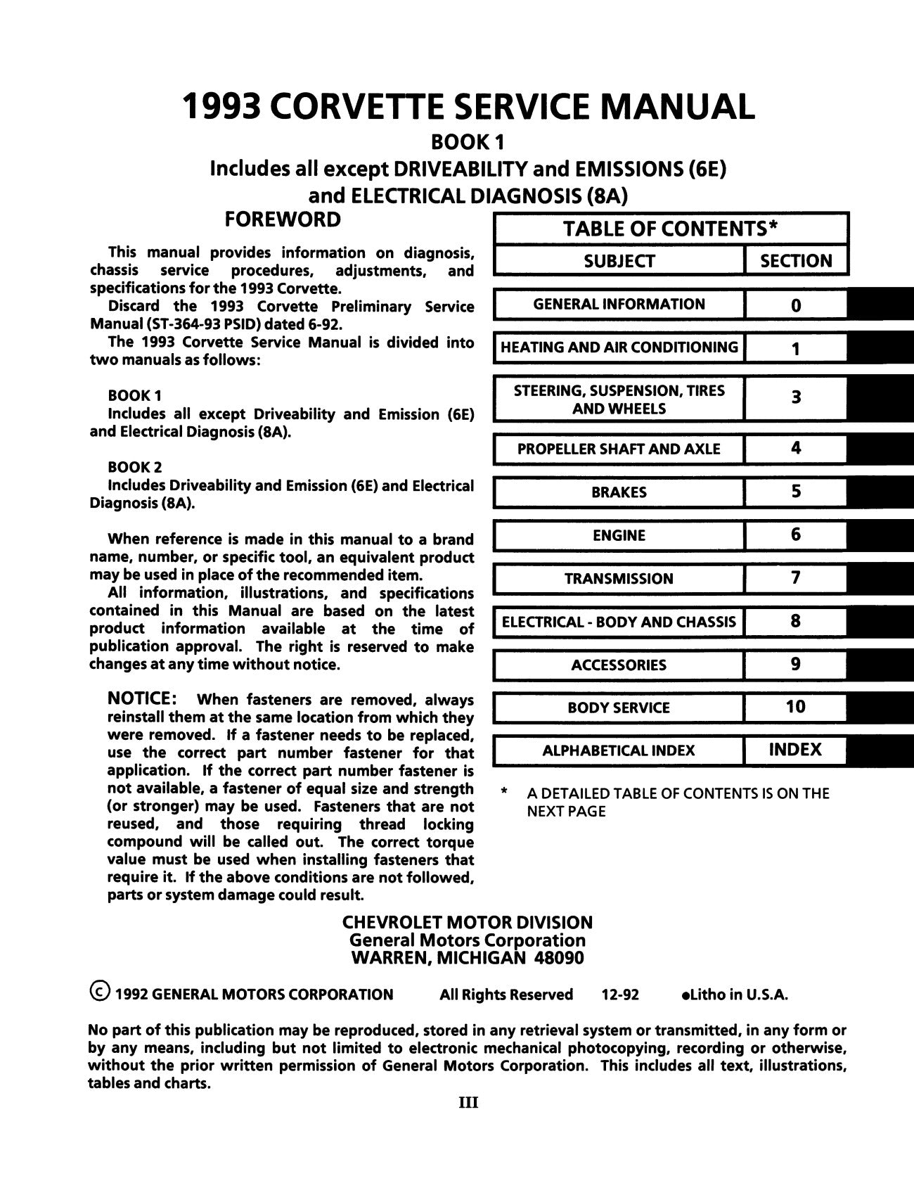 1993 Chevrolet Corvette Factory Service Manual