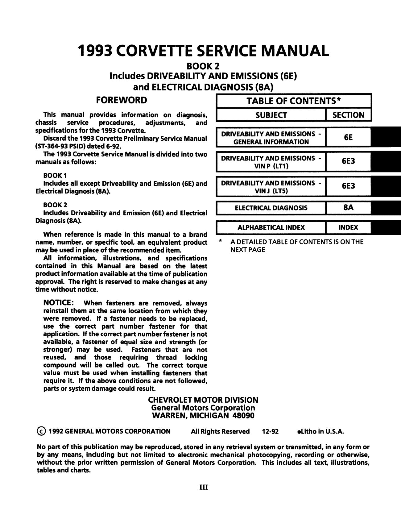 1993 Chevrolet Corvette Factory Service Manual