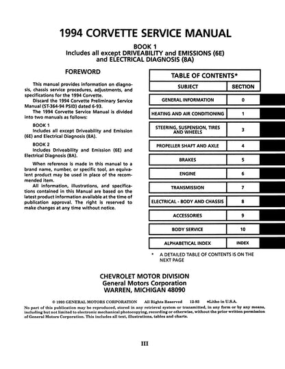 1994 Chevrolet Corvette Factory Service Manual